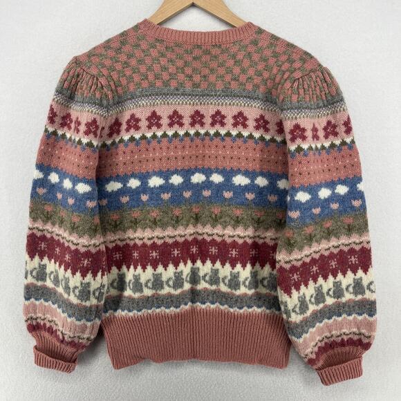 MOUSSIE Sweater 38 CatsWool Blend 70s Susan Brisol Jacquard Floral Jumper VTG HK - Picture 2 of 14